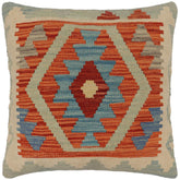 handmade Traditional Pillow Rust Blue Hand-Woven SQUARE 100% WOOL  Hand woven turkish pillow  PILLOW